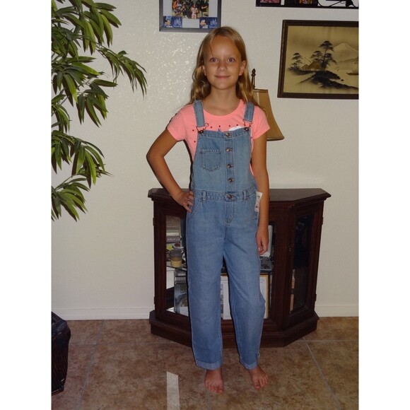 OSHKOSH B'GOSH Overalls Denim Pants Girl Youth Size 6X Blue Cropped Capri Length - Picture 3 of 8